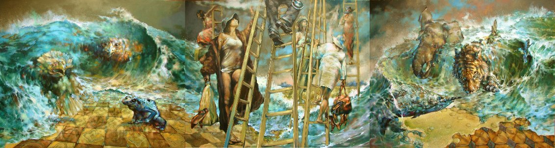 Forgotten By Noah Triptych 2016 48x60 Huge Original Painting by  Voytek