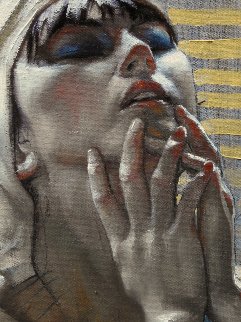 Woman With White Scarf 2018 18x11 Original Painting - Nico Vrielink Woman With White Scarf 2018 18x11 Original Painting - Nico Vrielink