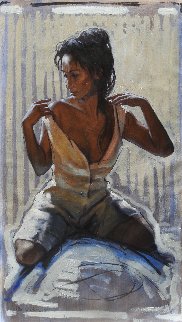 Woman Undressing Herself 2018 31x18 Original Painting - Nico Vrielink