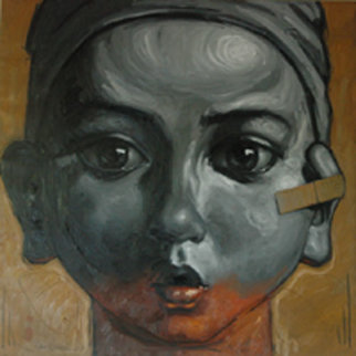 Boy Who Didn't Want to Hear with his Left Ear 47x47 Huge Original Painting - Nico Vrielink Boy Who Didn't Want to Hear with his Left Ear 47x47 Huge Original Painting - Nico Vrielink