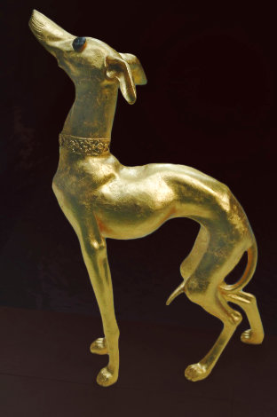 Good Dog Wood/Bronze Sculpture 34 in - 24k Gold Sculpture - Nico Vrielink
