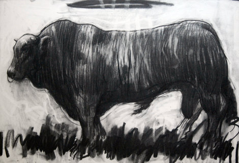 Bull Charcoal on Paper 2013 27x39 Drawing - Nico Vrielink