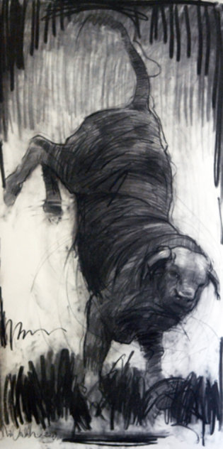 Riding Bull 2013 78x39 Drawing by Nico Vrielink