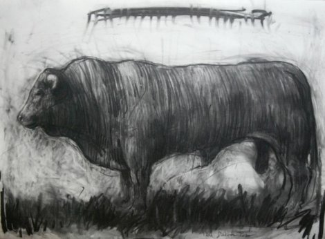 Bull Charcoal 2013 30x40 Drawing - Nico Vrielink