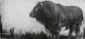 Bull Charcoal 2013 15x32 Drawing - Nico Vrielink
