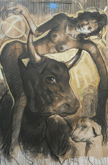 Untruthful Dog Was Caught in the Neck While He Was Carrying Her As A Feather 2012 59x39 Original Painting - Nico Vrielink Untruthful Dog Was Caught in the Neck While He Was Carrying Her As A Feather 2012 59x39 Original Painting - Nico Vrielink