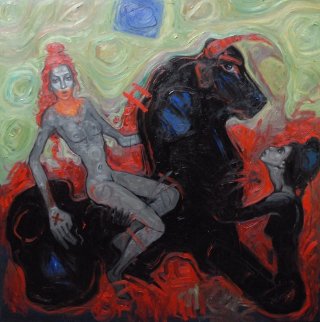My Woman And Me Under the Square Blue Moon 2012 78x78 Original Painting - Nico Vrielink My Woman And Me Under the Square Blue Moon 2012 78x78 Original Painting - Nico Vrielink