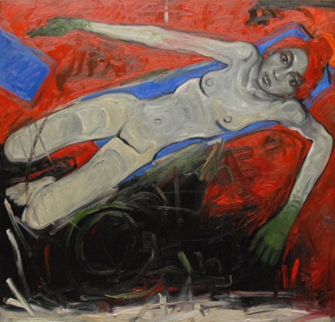 Floating Woman in the Red Sea (Part 2) 2012  78x78 - Mural Size Original Painting - Nico Vrielink