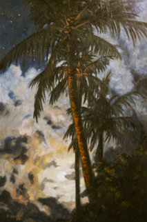 Moonlight View From My Garden in Bali/Indonesia  2013 59x39  Huge Original Painting - Nico Vrielink