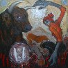 Heart of the Bull was Touched and the Empty Dog Continued his Way 47x47 Huge Original Painting by Nico Vrielink - 0