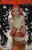 Woman With Her Flowers in the Secret Forest 2012 39x25 Original Painting by Nico Vrielink - 3 Woman With Her Flowers in the Secret Forest 2012 39x25 Original Painting by Nico Vrielink - 3