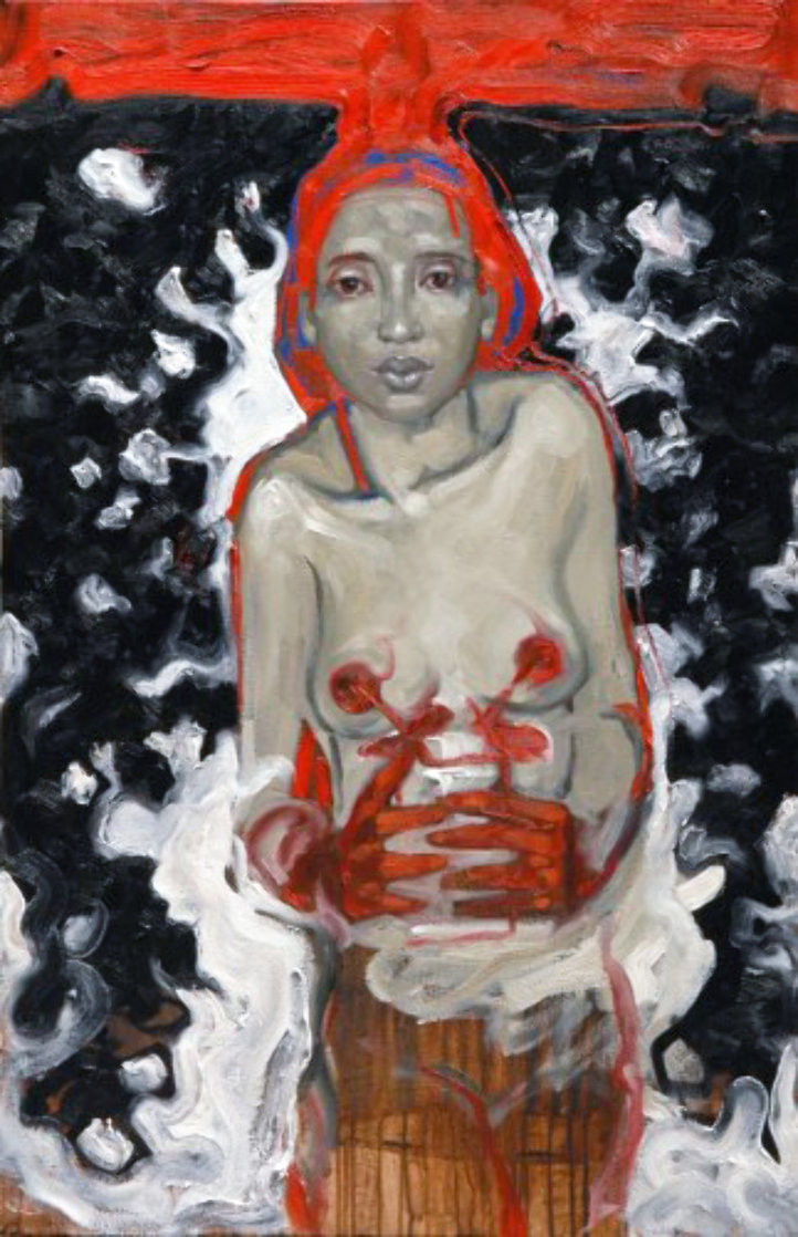 Woman With Her Flowers in the Secret Forest 2012 39x25 Original Painting by Nico Vrielink Woman With Her Flowers in the Secret Forest 2012 39x25 Original Painting by Nico Vrielink