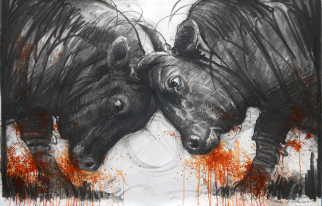 Clash of Titans  2014 38x59 Huge Drawing by Nico Vrielink