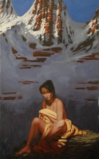 Woman in the Mountains 2007 51x32 Original Painting - Nico Vrielink Woman in the Mountains 2007 51x32 Original Painting - Nico Vrielink