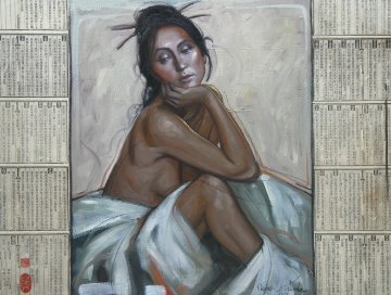 Woman Seated Between Mystery 2014 Original Painting - Nico Vrielink