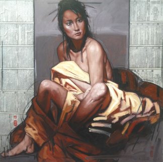 Singapore Girl in Yellow Cloth 2008 47x47 Super Huge Original Painting - Nico Vrielink Singapore Girl in Yellow Cloth 2008 47x47 Super Huge Original Painting - Nico Vrielink