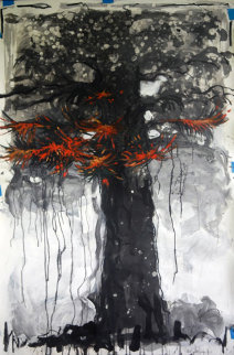 Snowfall on the Fire Tree in Bali 2015 Original Painting - Nico Vrielink Snowfall on the Fire Tree in Bali 2015 Original Painting - Nico Vrielink