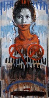 Portrait of a Woman 2015 39x19 Original Painting - Nico Vrielink