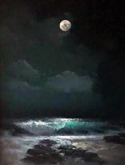 Full Moon Sandy Beach 1994 35x29 Original Painting - Walfrido Garcia Full Moon Sandy Beach 1994 35x29 Original Painting - Walfrido Garcia