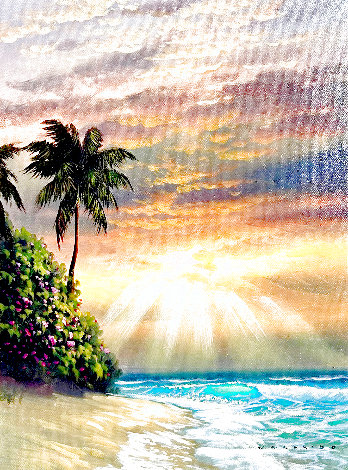 Sunset in Paradise 2000 23x19 Original Painting - Walfrido Garcia