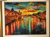 Sunset Over Seine 2014 - Framed Embellished Giclee on Canvas  - Paris, France Limited Edition Print by Daniel Wall - 1