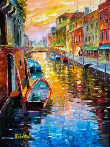 A Joyful Canal in Venice 36x30 Original Painting - Daniel Wall