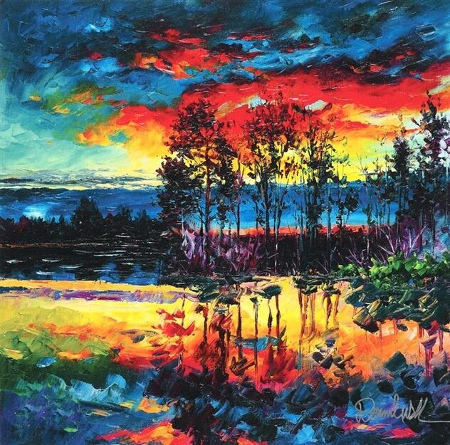 Lake Afternoon 2017 - Framed  Embellished Giclee on Canvas Limited Edition Print by Daniel Wall