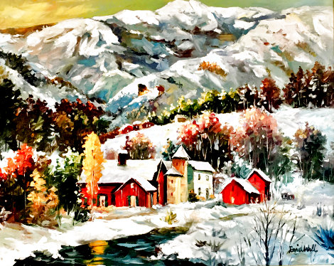 Snow Resort 30x42  Huge Original Painting - Daniel Wall