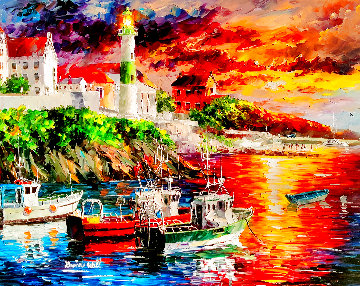 Harbor With Lighthouse 2012 36x42 Huge Original Painting - Daniel Wall
