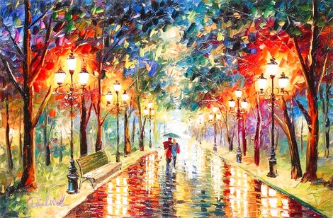 Colorful Street AP - Embellished Giclee  on Canvas Limited Edition Print - Daniel Wall