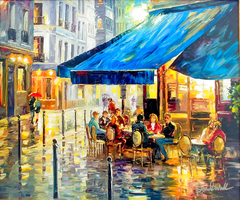 Small Cafe 2021 Embellished Giclee on Canvas Limited Edition Print - Daniel Wall