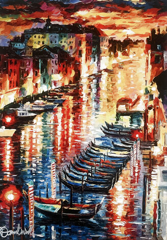 Night Impression of Grand Canal 2017 Framed Embellished Giclee - Venice, Italy Limited Edition Print - Daniel Wall