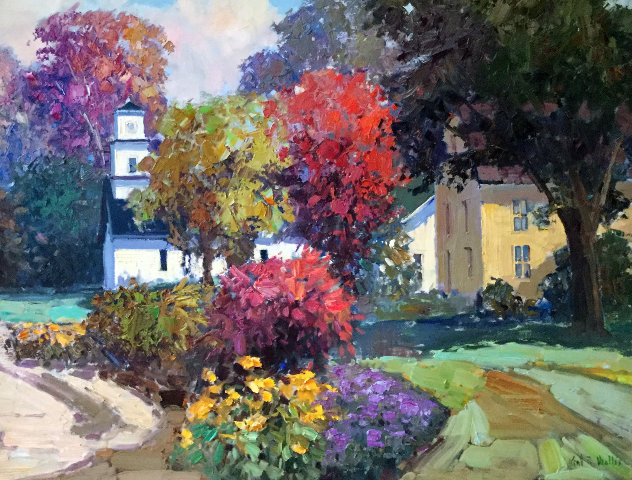 Autumn Neighborhood 1997 37x47 Original Painting by Kent Wallis