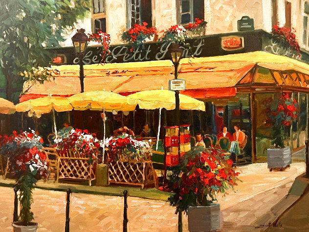 Untitled - Parisian Cafe - France 2000 40x50 - Huge Original Painting by Scott Wallis