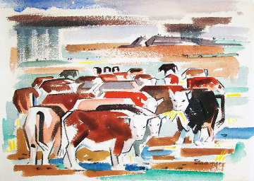 Cows Watercolor 16x20 Watercolor - Walter Hook Cows Watercolor 16x20 Watercolor - Walter Hook