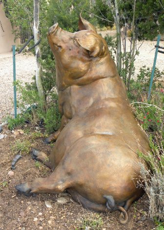 Truffles Life Size Pig Bronze Sculpture 2007 64 in Sculpture - Walt Horton