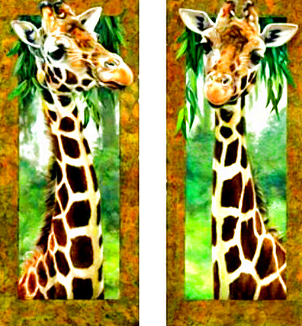 Curious Giraffe I And II   2005, Original Oils on Canvas, 46”x20” Original Painting by Val  Warner