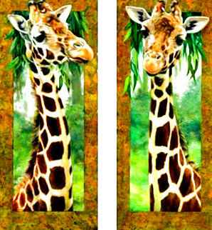 Curious Giraffe I And II   2005, Original Oils on Canvas, 46”x20” Original Painting - Val  Warner