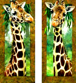 Curious Giraffe 1 and Curious Giraffe Set of 2 AP 2005 Embellished Limited Edition Print - Val Warner Curious Giraffe 1 and Curious Giraffe Set of 2 AP 2005 Embellished Limited Edition Print - Val Warner