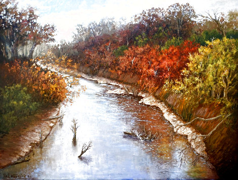 Autumn Along the Brazos 1982 43x55 Huge - Texas Original Painting - Hal Warnick