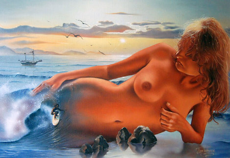 Surfers Dream 1970 24x34 Original Painting - Jim Warren