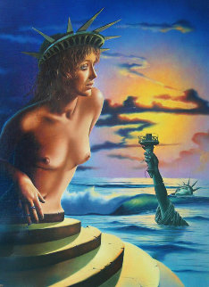 Second Coming 1981 34x28 Statue of Liberty Original Painting - Jim Warren Second Coming 1981 34x28 Statue of Liberty Original Painting - Jim Warren
