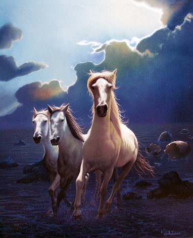 Untitled Horses 1980 24x20 Original Painting - Jim Warren
