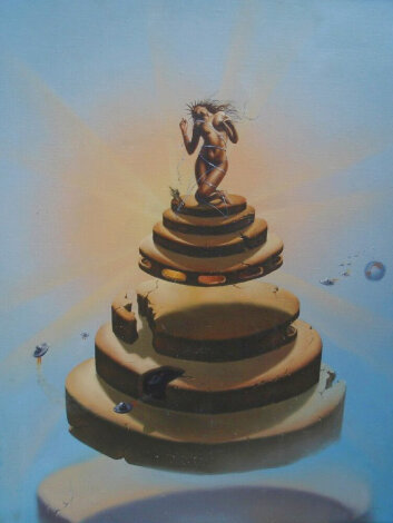 Untitled Surrealist Portrait 1984 26x32 Original Painting - Jim Warren