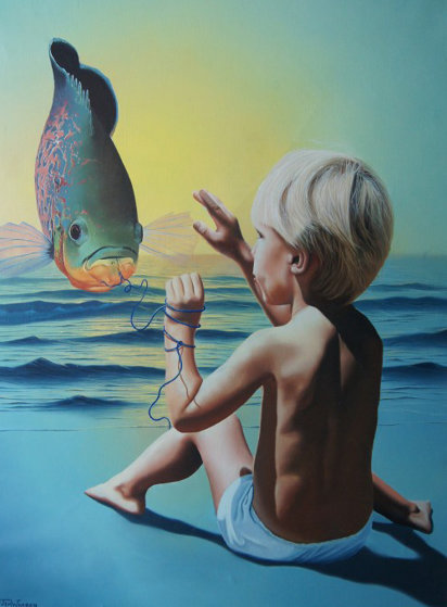 First Catch 1982 30x36 Original Painting by Jim Warren