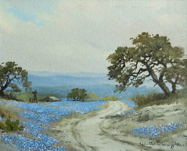 Untitled Bluebonnet Painting 1950 12x14 - Texas Original Painting by W.A. Slaughter