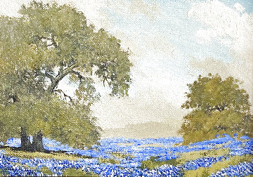 Untitled Painting 1969 9x11 (Blubonnets) - Texas Original Painting - W.A. Slaughter