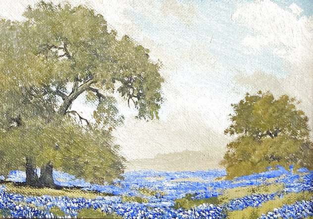 Untitled Painting 1969 9x11 (Bluebonnets) - Texas Original Painting by W.A. Slaughter