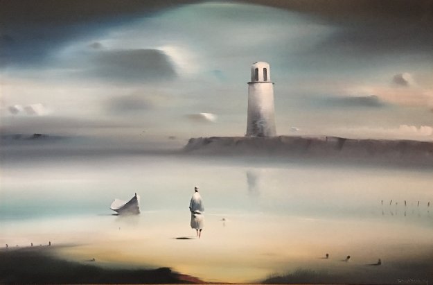 Lighthouse 1974 33x43 (Early) Original Painting by Robert Watson Lighthouse 1974 33x43 (Early) Original Painting by Robert Watson