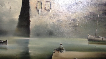 Canalside 1965 24x38 Original Painting - Robert Watson